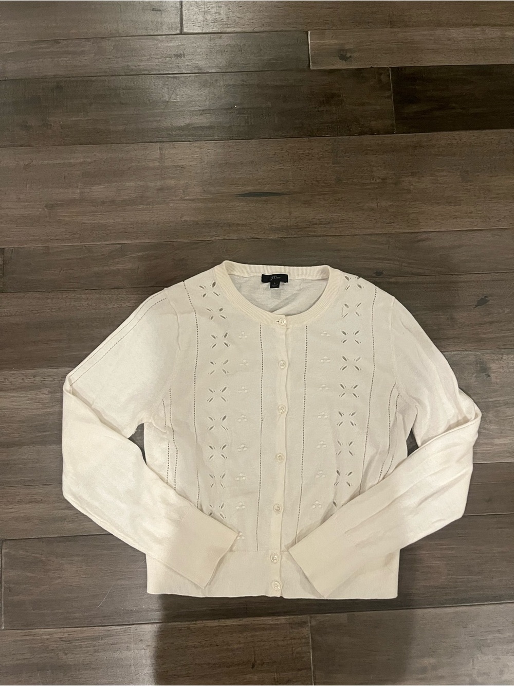 J. Crew Cream Eyelet Button-Front Knit Cardigan